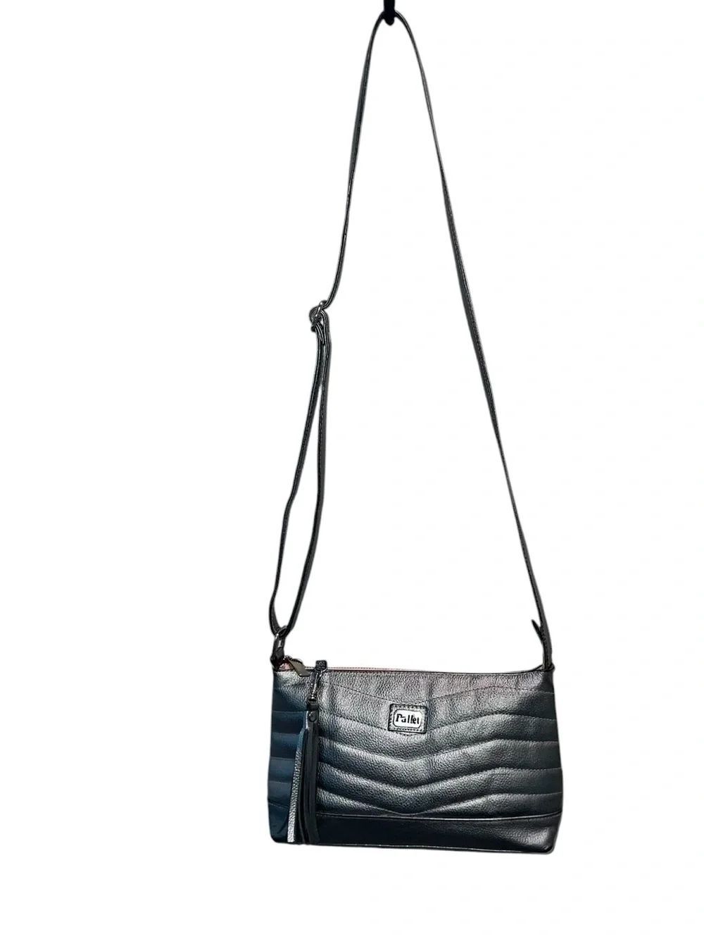 Pallet Metallic Silver Genuine Leather Crossbody Purse Tassel Zip Bag Made in Co
